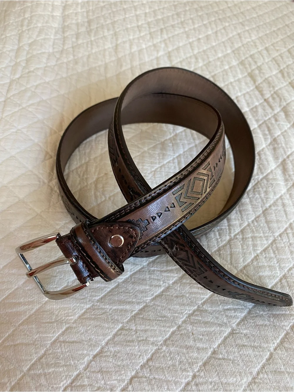 Southwestern Embossed Belt Brown Black Geometric Tooled Aztec Western Boho Large